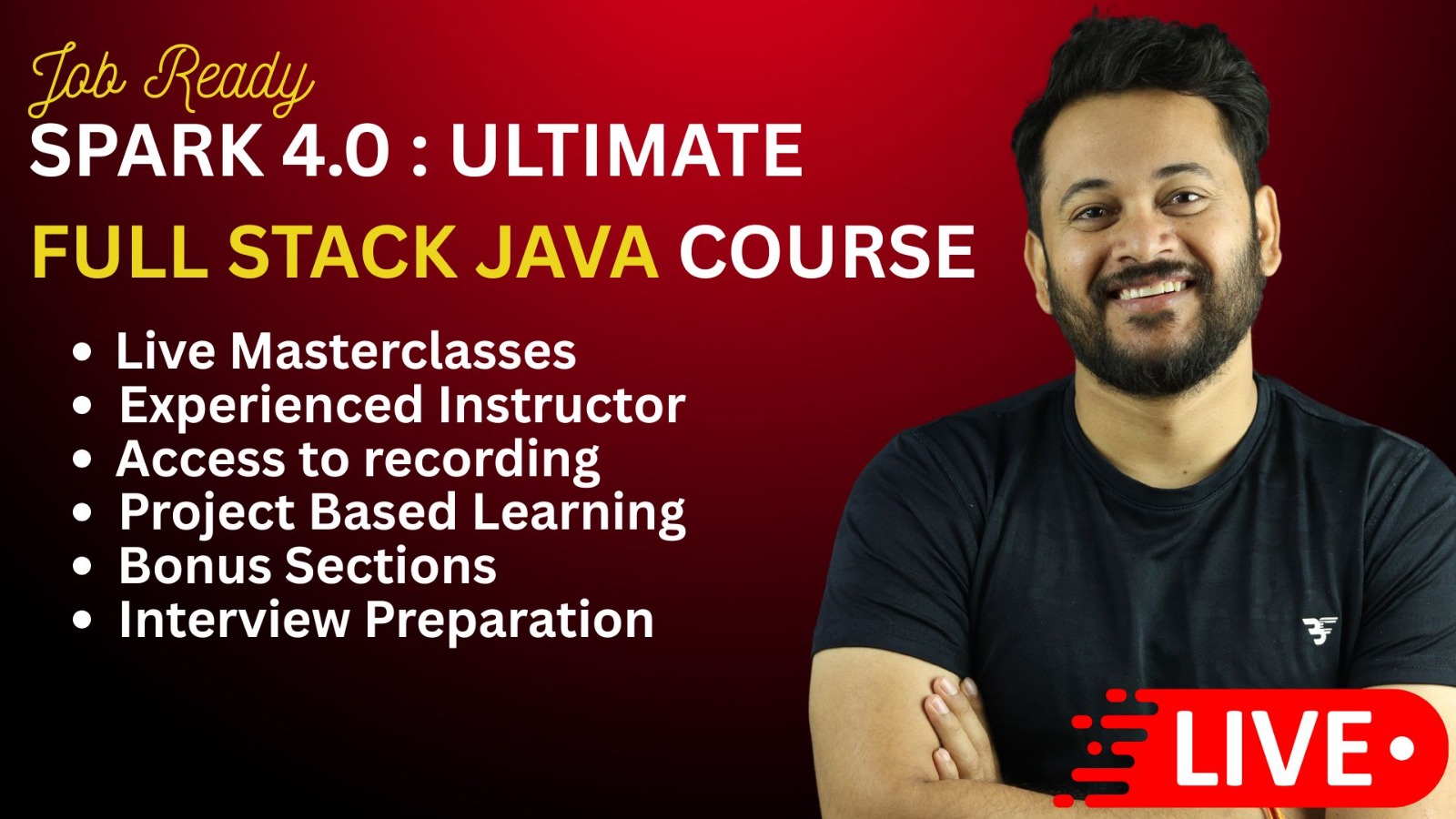 SPARK batch 4.0 recorded Java full stack course banner